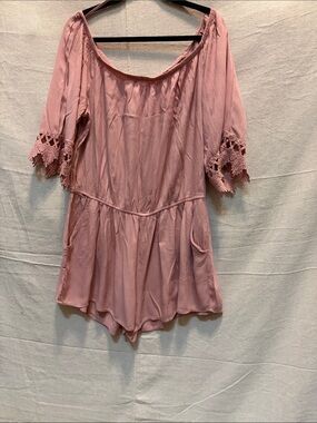 ambition Dusty Rose Pink Lace-Sleeve Women's Romper